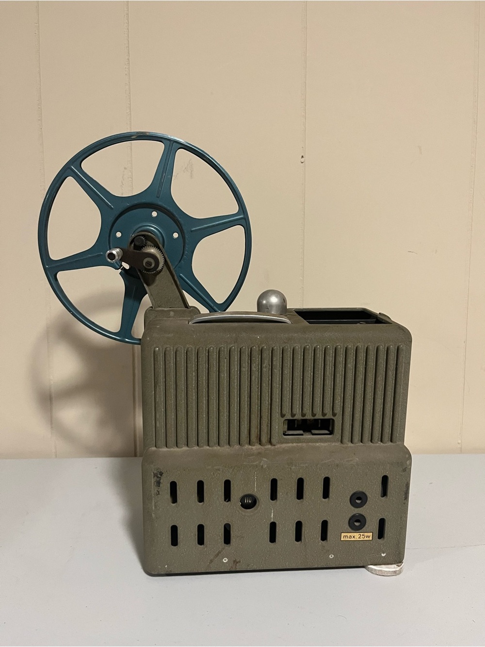 Vintage Portable Film Projector in Olive Green and Teal